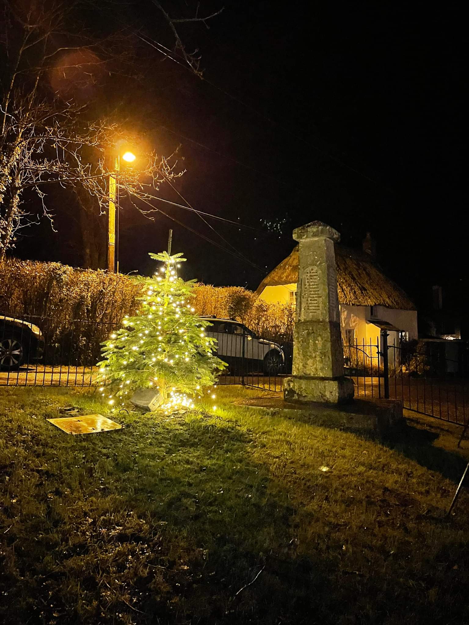 a small light Christmas tree in the dark 